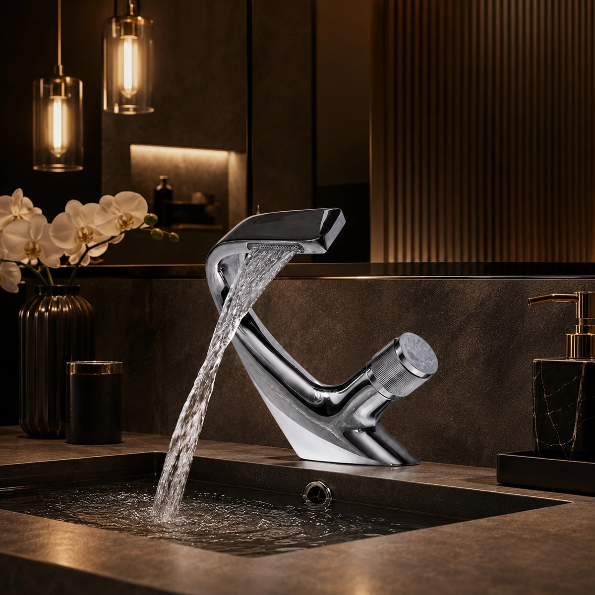 Détail mitigeur lavabo chrome Tinum